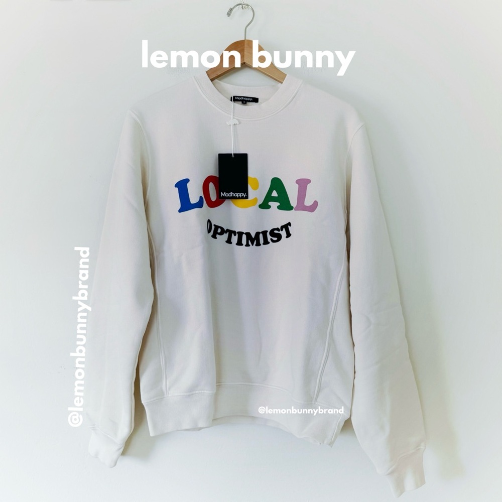 Madhappy Local Optimist Fleece Crewneck Sweatshirt Antique (Cream) Small New NWT